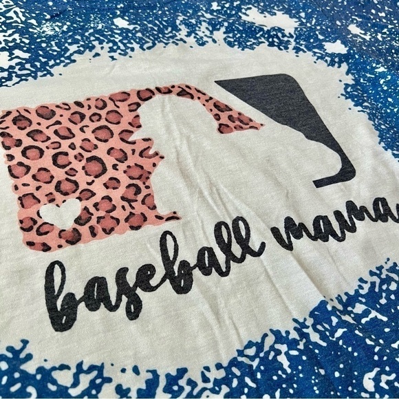 MLB Baseball Mama Mom Graphic Short Sleeve Shirt Blue Cheetah Print Size Medium - Picture 7 of 11
